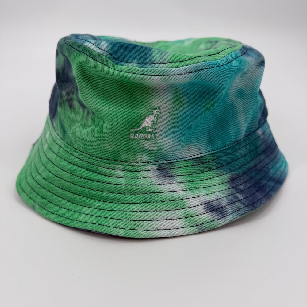 Kangol Green Blue Tie Dye Bucket Hat Mens Size 59 Large Embroidered Skate Hippie